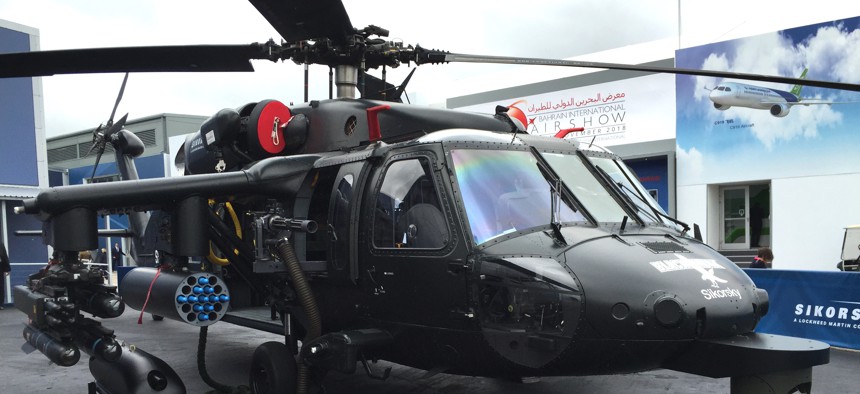 At the 2016 Farnborough Air Show, Sikorsky showed off a new upgrade to its popular Black Hawk helicopter with side weapons pylons and a chin sensor turret.