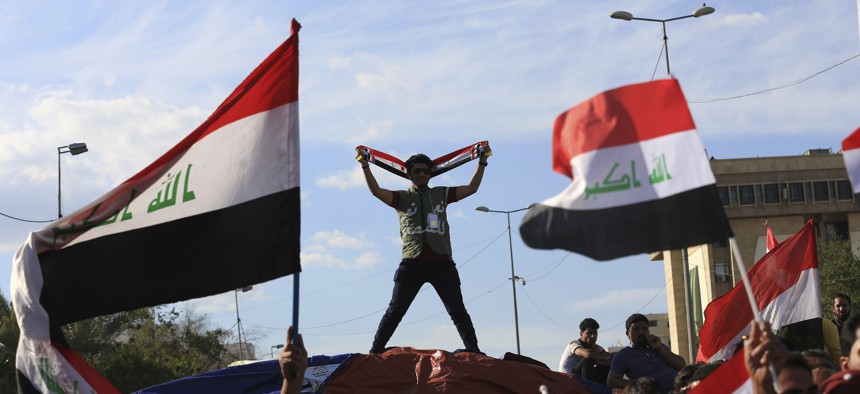 Protestors occupy the Green Zone in Baghdad, Iraq, Thursday, March 31, 2016.