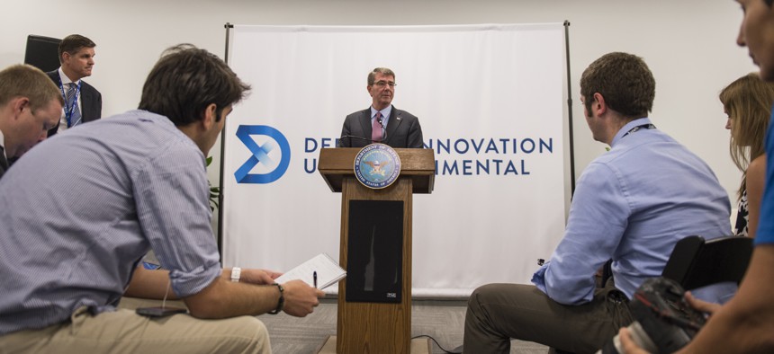 Secretary of Defense Ash Carter holds a press conference at the new Defense Innovation Unit Experiment office in Boston, Mass., July 26, 2016.