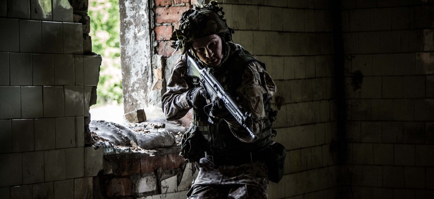 A Latvian National Guardsman training at an undisclosed location, June 5, 2016. 