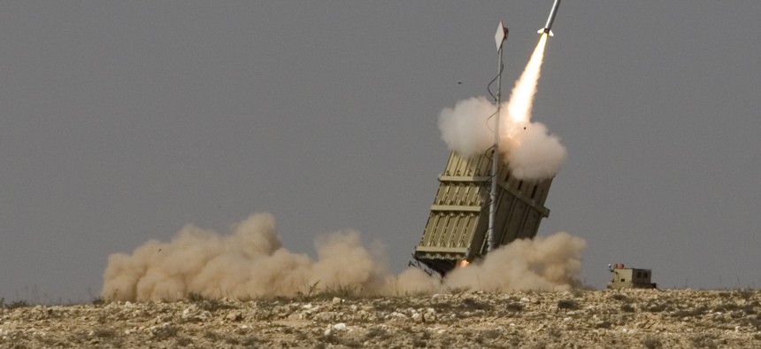 On Aug. 21, 2011, a rocket is launched from the Israeli anti-missile system known as Iron Dome to intercept a rocket fired by Palestinian militants from the Gaza Strip, in the southern city of Beersheba, Israel.
