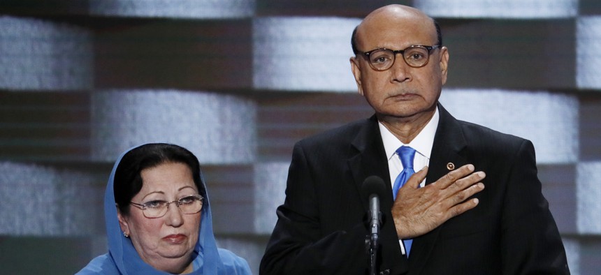 Gold Star parents Khizr and Ghazala Khan, father and mother of late US Army Capt. Humayun S. M. Khan spoke at the Democratic National Convention in Philadelphia , Thurs, July 28, 2016.