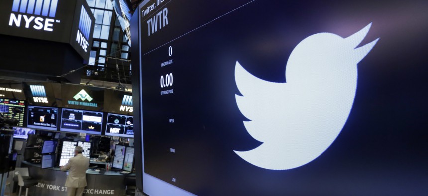 The Twitter logo appears at the post where it trades, on the floor of the New York Stock Exchange, Friday, June 17, 2016.