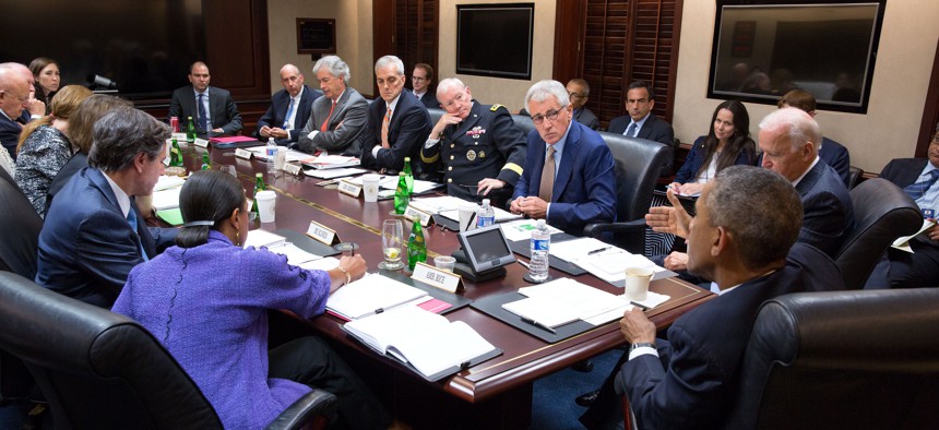 President Obama meets with members of the NSC in 2014.