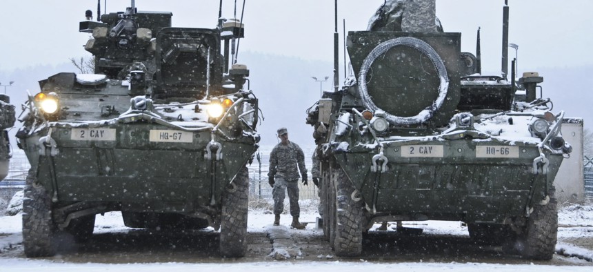 Soldiers at the exercise Allied Spirit I at Hohenfels Training Area located in Hohenfels, Germany, Jan. 20, 2015.