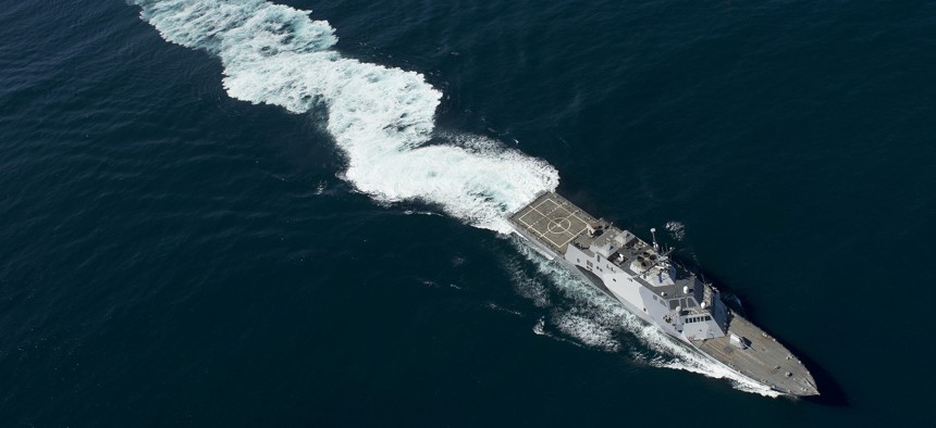 The USS Freedom, the lead ship of the Freedom variant of LCS, is shown off the coast of California.