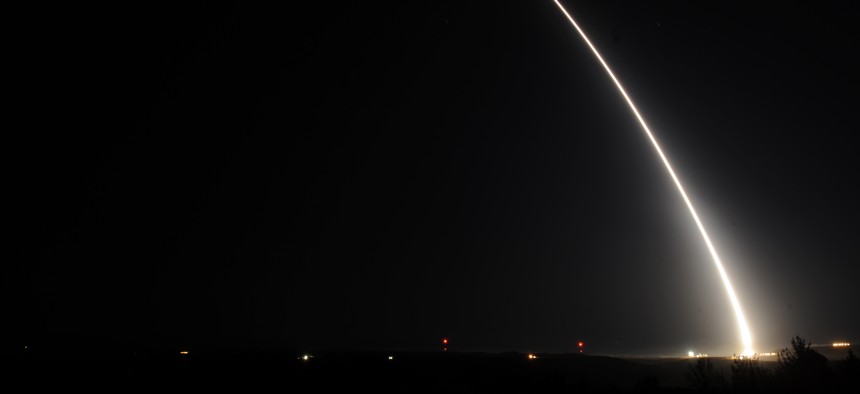 A team of Air Force Global Strike Command Airmen from the 90th Missile Wing at F.E. Warren Air Force Base, Wyo., launched an unarmed Minuteman III intercontinental ballistic missile equipped with a test re-entry vehicle from Vandenberg Air Force Base, CA.