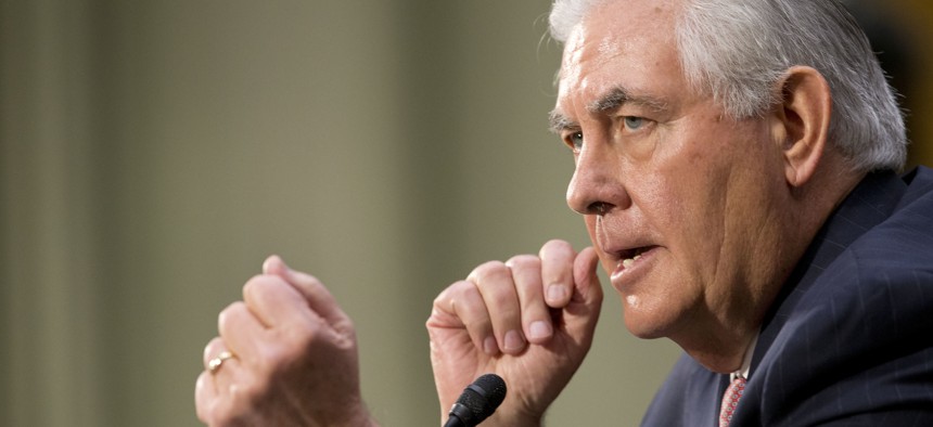 Secretary of State-designate Rex Tillerson testifies at his confirmation hearing before the Senate Foreign Relations Committee.