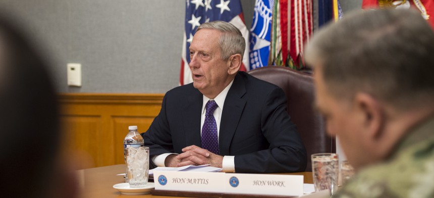 Secretary of Defense James Mattis meets with the Joint Chiefs of Staff at the Pentagon, Jan. 23, 2017.