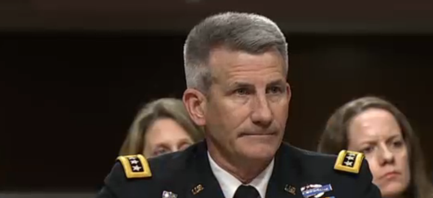 Gen. John Nicholson, U.S. commander of the war in Afghanistan, testifies at a Senate Armed Services Committee hearing, February 9, 2017.