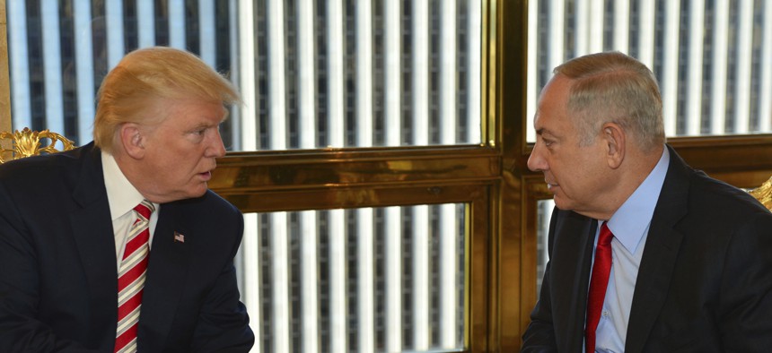 Donald Trump met with Israeli Prime Minister Benjamin Netanyahu while still a candidate for president in September, 2016.