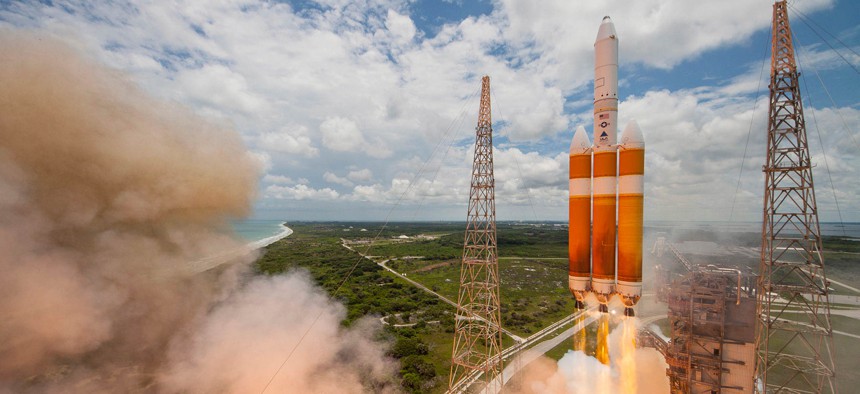 A United Launch Alliance Delta IV-Heavy rocket lifts off from Space Launch Complex 37B at Cape Canaveral Air Force Station, Fla., June 11, 2016.