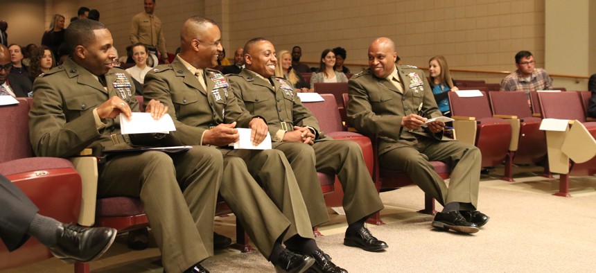 Lt. Gen. Vincent R. Stewart speaks to students and staff of North Carolina Central University, University of North Carolina at Chapel Hill, Duke University and North Carolina State University about the opportunities in the U.S. Intelligence Community.