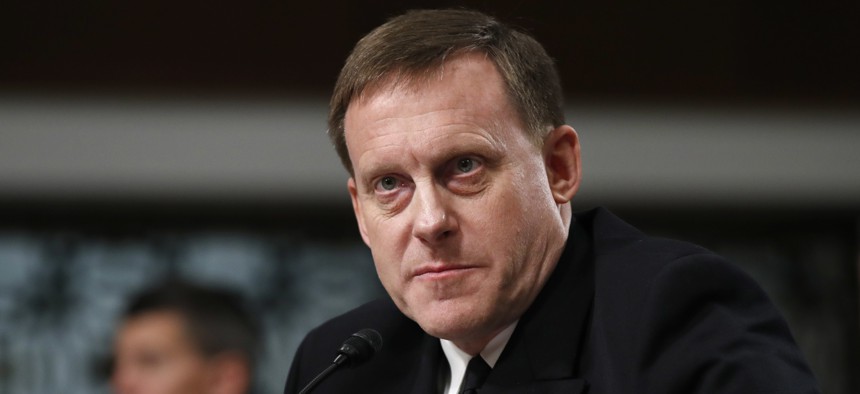 U.S. Cyber Command and the National Security Agency Director Adm. Mike Rogers testifies on Capitol Hill in Washington, Tuesday, May 9, 2017, before the Senate Armed Services Committee.