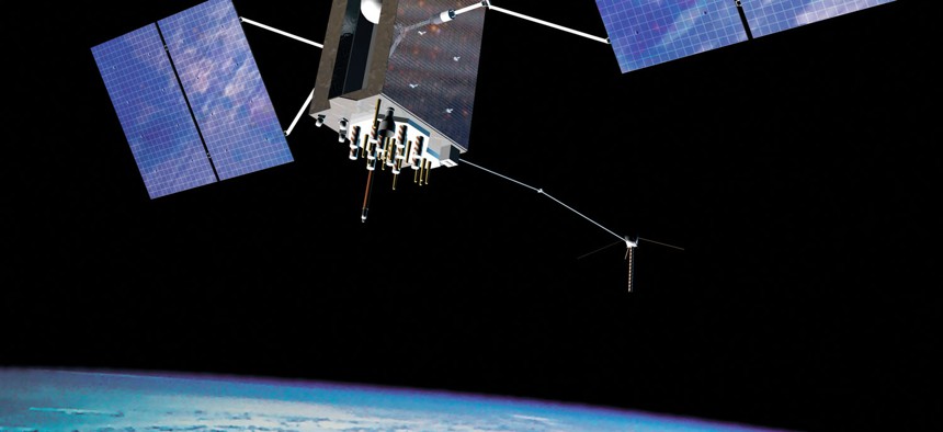 Artist's conception of a GPS III satellite in orbit