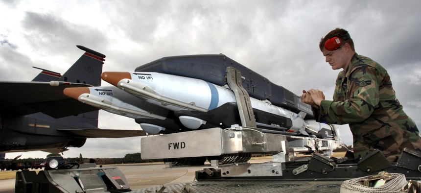 A recent arms deal would allow Saudi Arabia to buy more precision munitions such as the Small Diameter Bomb, seen here being loaded onto U.S. aircraft at Lakenheath, England.