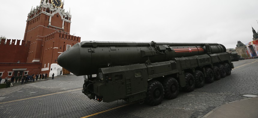 ussian Topol M intercontinental ballistic missile launcher rolls along Red Square during the Victory Day military parade to celebrate 72 years since the end of WWII and the defeat of Nazi Germany, in Moscow, Russia, on Tuesday, May 9, 2017. 