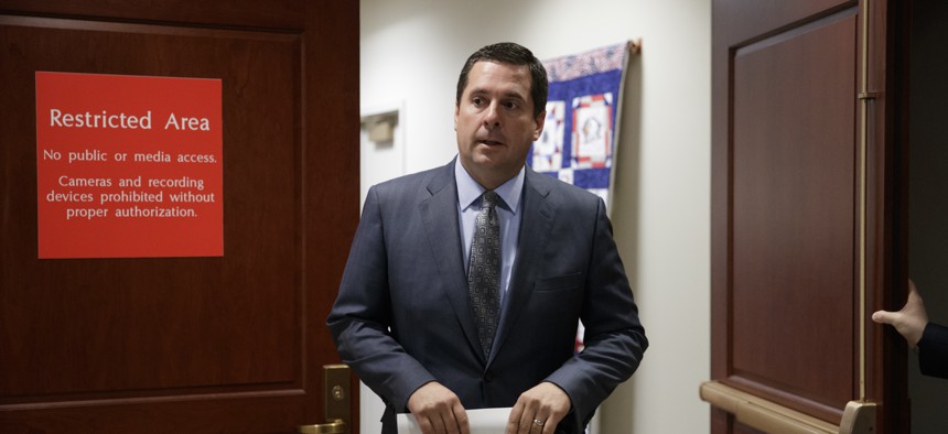 House Intelligence Committee Chairman Devin Nunes leaves a secure area in the Capitol.