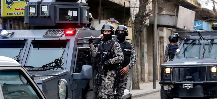 "Jordanian intelligence services work closely with the country's security forces, as in this March 2016 raid in downtown Irbid, which targeted extremists planning attacks on military and civilian targets."