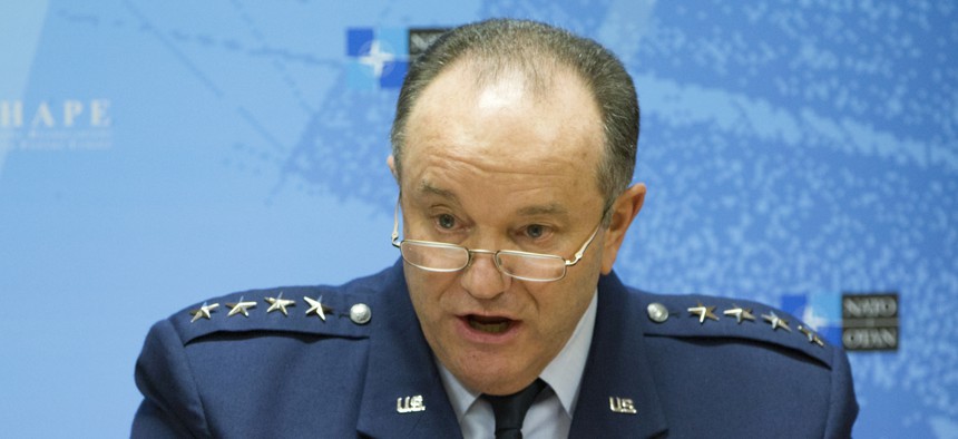 Supreme Allied Commander Europe U.S. Air Force Gen. Phillip Breedlove speaks during a media briefing at NATO headquarters in Brussels on Thursday, Feb. 11, 2016.