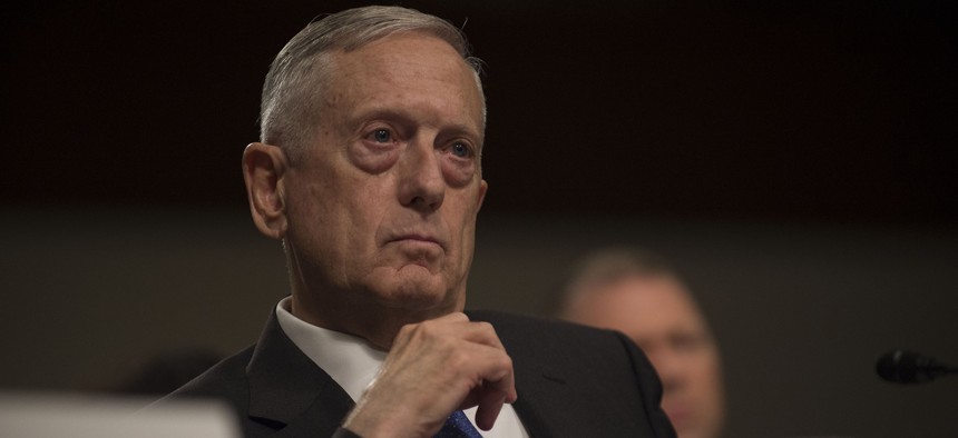 Defense Secretary Jim Mattis provides testimony on the Fiscal Year 2018 National Defense Authorization Budget Request from the Department of Defense to members of the Senate Committee on Armed Services in the Dirksen Senate Office Building in Washington D