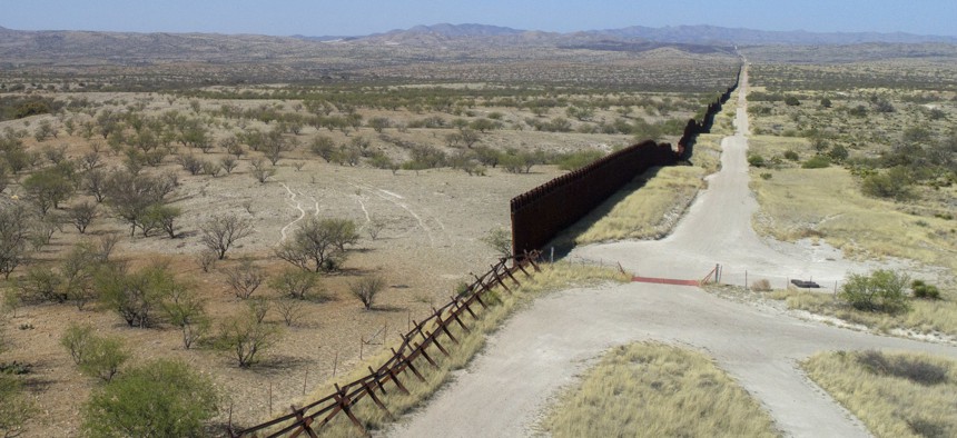 A drone view of the US-Mexico border fence outside Nogales, Arizona, Saturday, April 1, 2017.