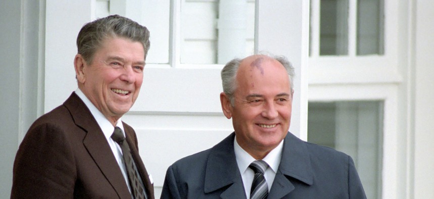 U.S President Reagan and Soviet General Secretary Gorbachev at the Reykjavik Summit in Iceland in 1986.