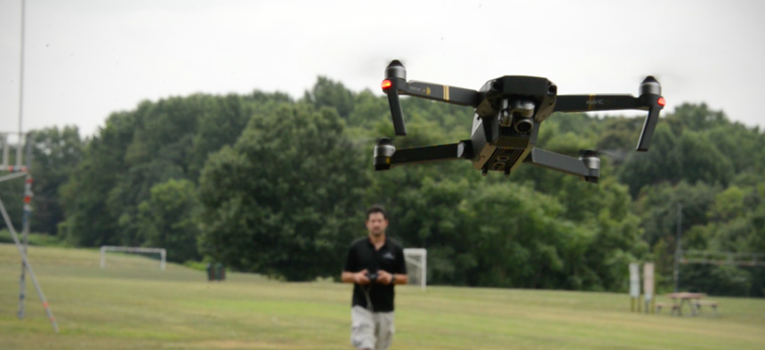 Brett Velicovich, former U.S. Army intelligence soldier who now runs the business Expert Drones, flies a DJI Mavic Pro in northern Virginia, July 22, 2017.