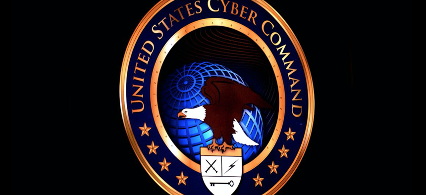The seal of U.S. Cyber Command at Fort Meade, Md.
