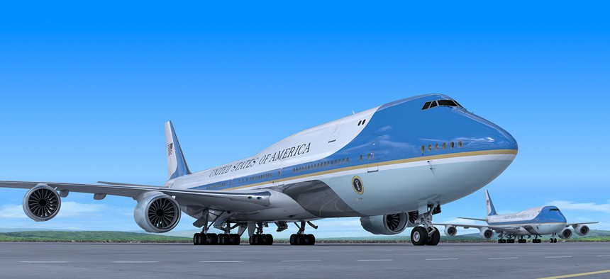 An artist rendition of the new Air Force One, a Boeing 747-8.