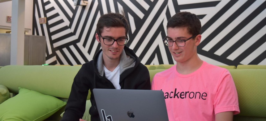 Jack Cable, right, with HackerOne co-founder Jobert Abma in July.
