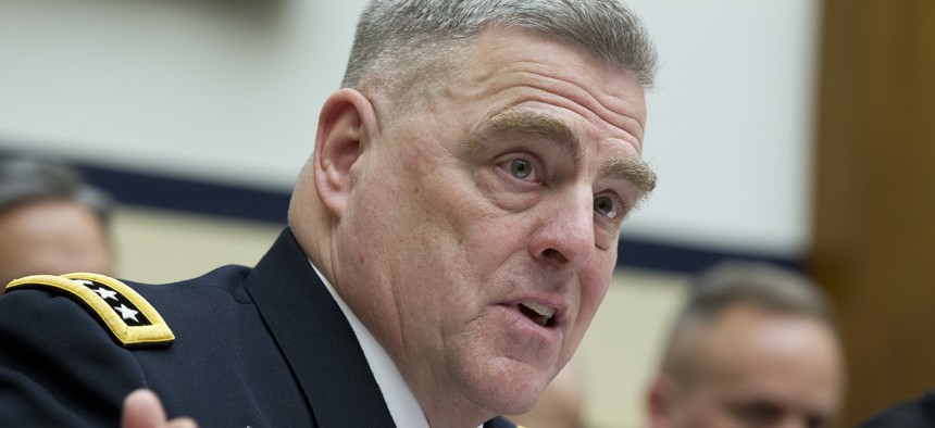 Army Chief of Staff Gen. Mark A. Milley testifies on Capitol Hill in Washington, Wednesday, April 5, 2017, before the House Armed Services Committee hearing: 'Damage to the Military from a Continuing Resolution.' 