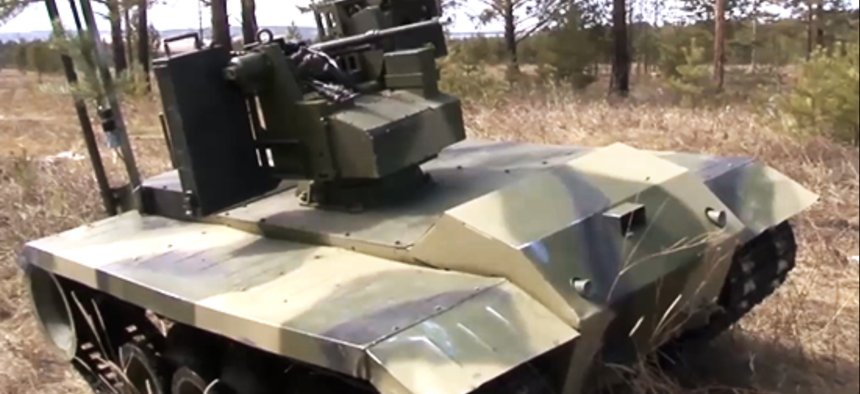 Russia has developed an unmanned vehicle armed with a machine gun and a grenade launcher to defend missile launchers.