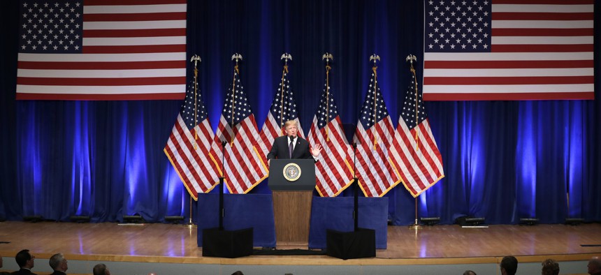 President Donald Trump speaks on national security Monday, Dec. 18, 2017, in Washington. 