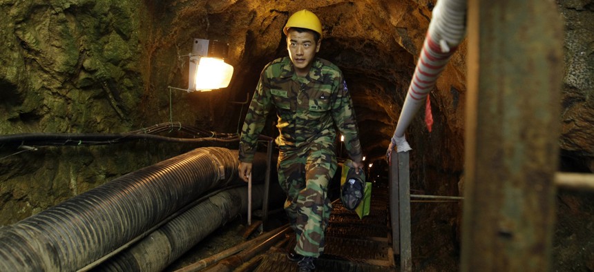 A South Korean soldier visits the 2nd Underground Tunnel for security sightseeing against North Korea near the demilitarized zone (DMZ) that separates the two Koreas since the Korean War, in Cheorwon, northeast of Seoul, South Korea, Sept. 18, 2008