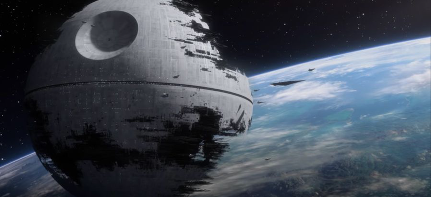 The second Death Star orbits the forest moon of Endor in a promotional image from the Star Wars Battlefront II game.