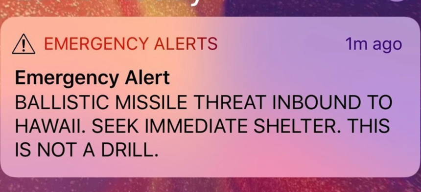 A screen capture from a Twitter account showing a missile warning for Hawaii, U.S., January 13, 2018 in this picture obtained from social media.