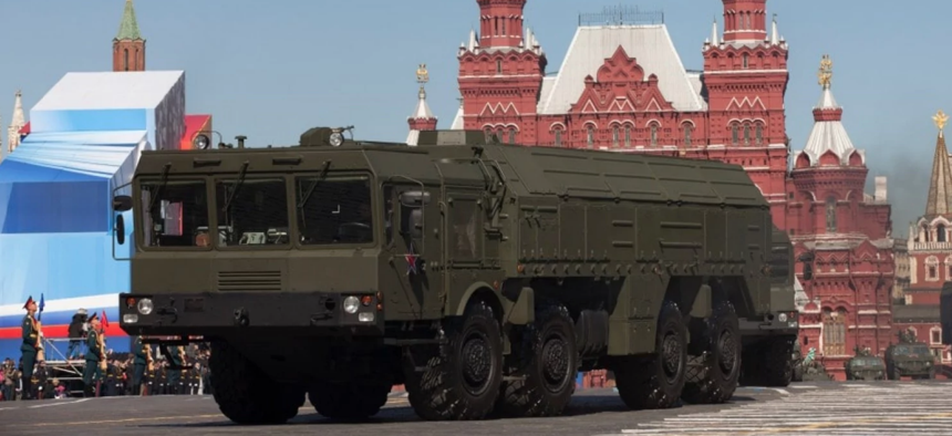 The new Russian missile, dubbed SSC-8, is thought to be a variant of the Iskander missile. Here, an Iskander launcher drives through Moscow's Red Square.