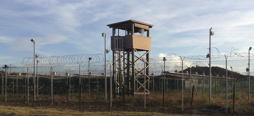 An unused guard tower at Camp Delta, one of the parts of the detention center at the U.S. Naval base at Guantanamo Bay, Cuba, Dec. 11, 2016.