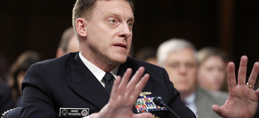 The outgoing U.S. Cyber Command leader Adm. Mike Rogers
