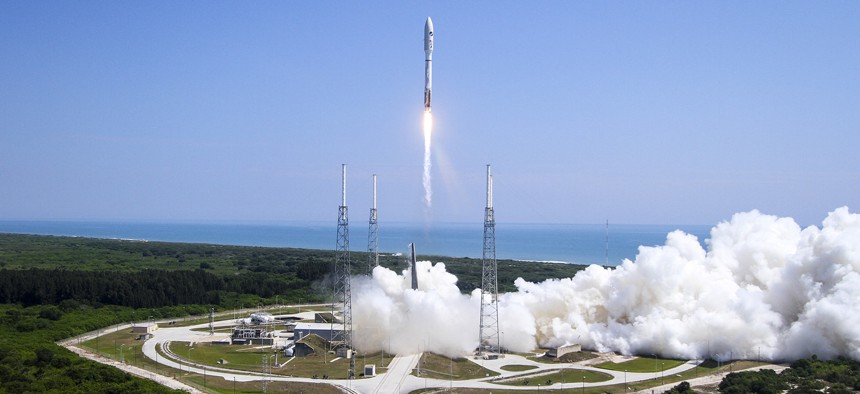 An Atlas V rocket launches with the X-37B spacecraft.