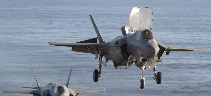An F-35B lands on the USS America.