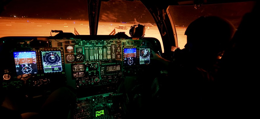 The cockpit of a B-1B bomber at Dyess Air Force Base, Texas.