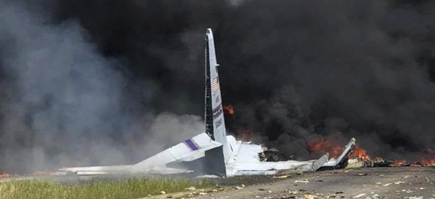 An Air National Guard C-130 cargo plane after it crashed near Savannah, Georgia.