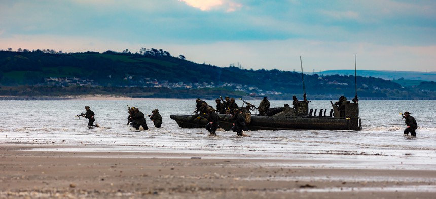 Members of 40 Commando Royal Marines land as part of Exercise Joint Warrior on April 29, 2018. Crown Copyright photo used under Open Government Licence v3.0.