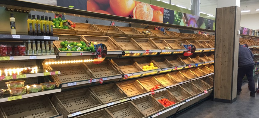 A Tesco supermarket after storm Emma hit Ireland in March 2018. Suppliers were unable to deliver food for days.