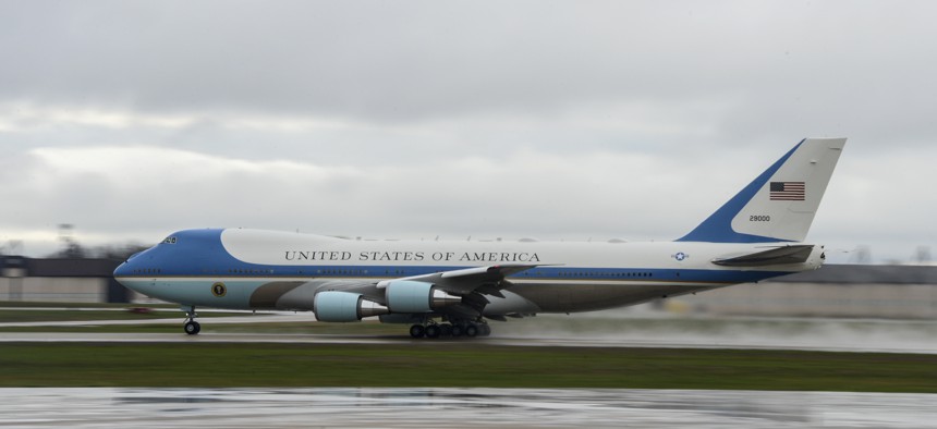 Air Force One departs from Joint Base Andrews, Md. with President of the United States Donald J. Trump on board, April 16, 2018.