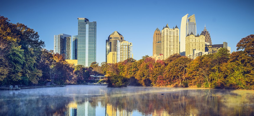 Atlanta, Georgia, USA midtown skyline from Piedmont Park.