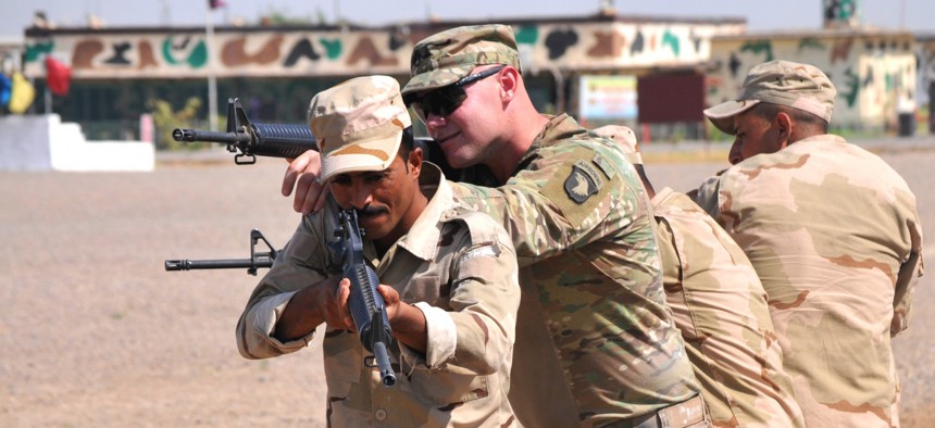 U.S. Soldiers from the 1st Battalion, 502nd Infantry Regiment, Task Force Strike, 101st Airborne Division (Air Assault), took charge of a ranger training program for qualified volunteers from Iraqi security forces at Camp Taji, Iraq, in 2016.