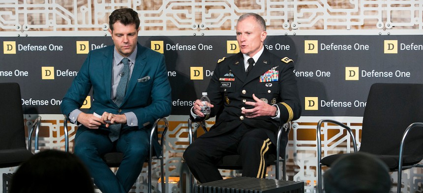Patrick Tucker and Lt. Gen. Robert Ashley at the Defense One Technology Summit, June 26, 2018.